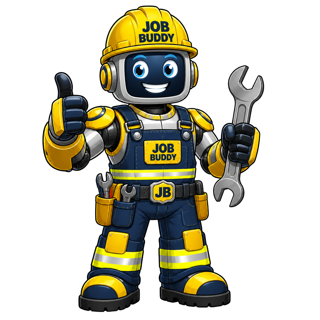 Job Buddy — the Job Buddiez mascot in a hard hat holding a wrench